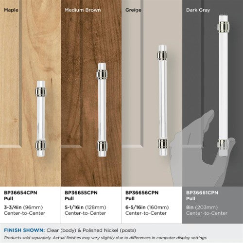 Glacio Zinc & Glass Clear / Polished Nickel Cabinet Pull 24