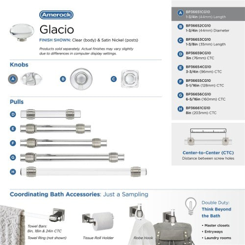 Glacio Aluminum & Glass Clear / Satin Nickel Cabinet Knob 19