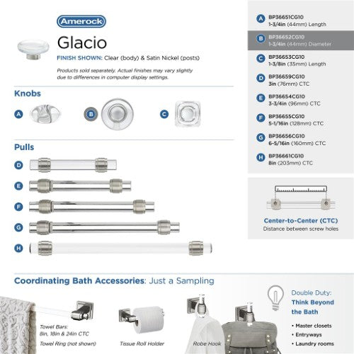 Glacio Aluminum & Glass Clear / Satin Nickel Cabinet Knob 18