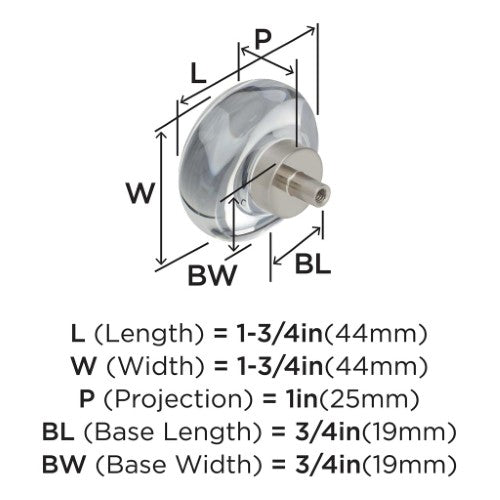 Glacio Aluminum & Glass Clear / Satin Nickel Cabinet Knob 4