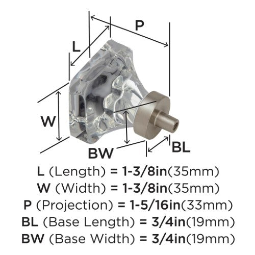 Glacio Aluminum & Glass Clear / Satin Nickel Cabinet Knob 5