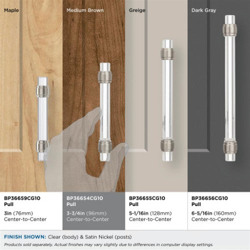 Glacio Zinc & Glass Clear / Satin Nickel Cabinet Pull 22