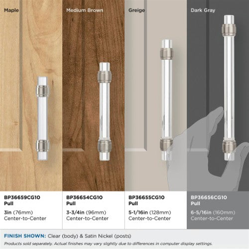 Glacio Zinc & Glass Clear / Satin Nickel Cabinet Pull 27