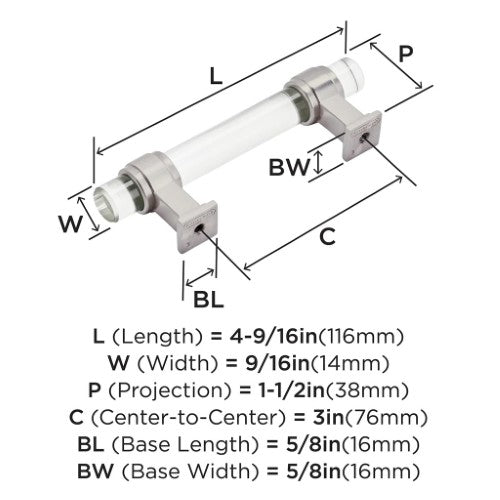 Glacio Zinc & Glass Clear / Satin Nickel Cabinet Pull 6