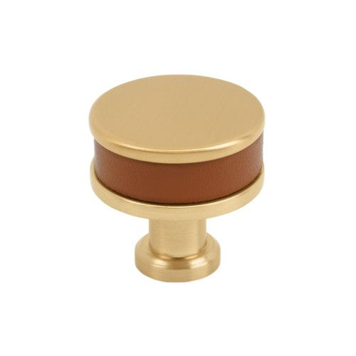 Fairlane Zinc & Leather Cognac Leather / Champagne Bronze Cabinet Knob 2