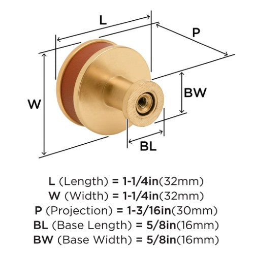 Fairlane Zinc & Leather Cognac Leather / Champagne Bronze Cabinet Knob 4
