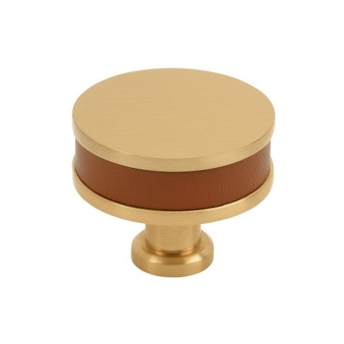 Fairlane Zinc & Leather Cognac Leather / Champagne Bronze Cabinet Knob 1