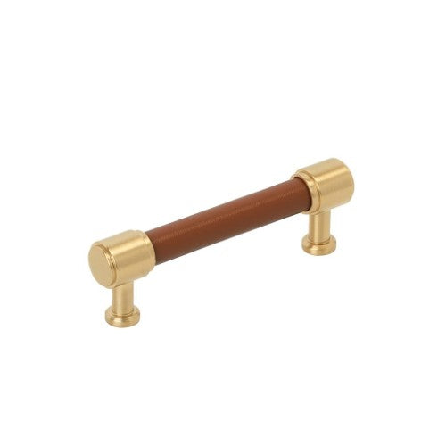 Fairlane Zinc & Leather Cognac Leather / Champagne Bronze Cabinet Pull 3
