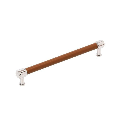 Fairlane Zinc & Leather Cognac Leather / Polished Nickel Appliance Pull 1