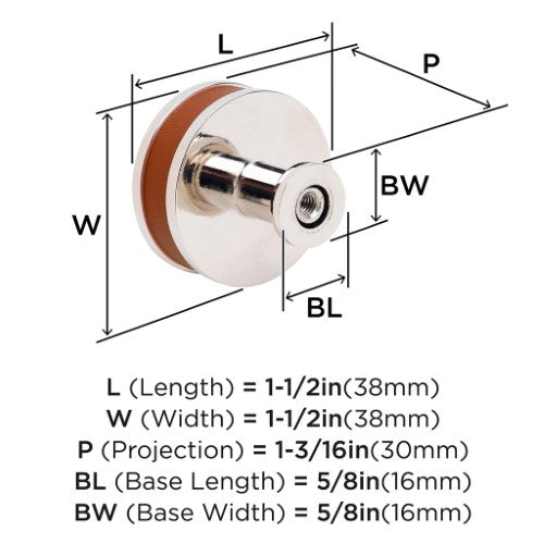 Fairlane Zinc & Leather Cognac Leather / Polished Nickel Cabinet Knob 3