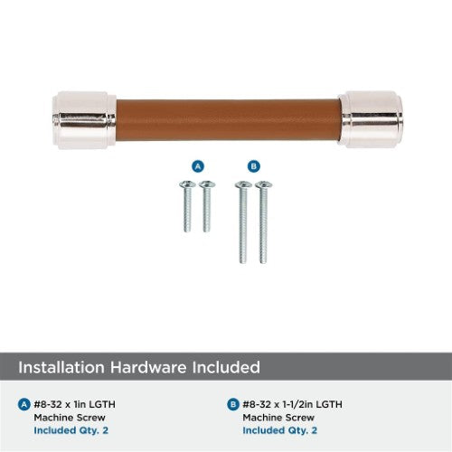 Fairlane Zinc & Leather Cognac Leather / Polished Nickel Cabinet Pull 17