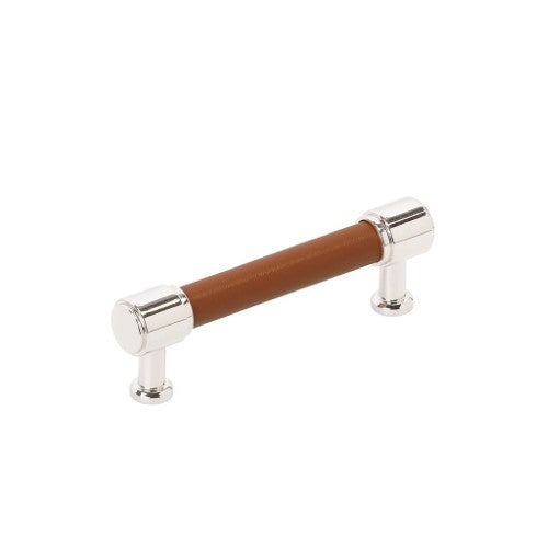 Fairlane Zinc & Leather Cognac Leather / Polished Nickel Cabinet Pull 3