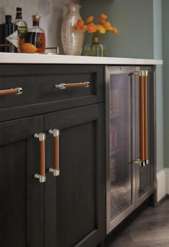 Fairlane Zinc & Leather Cognac Leather / Polished Nickel Cabinet Pull 25