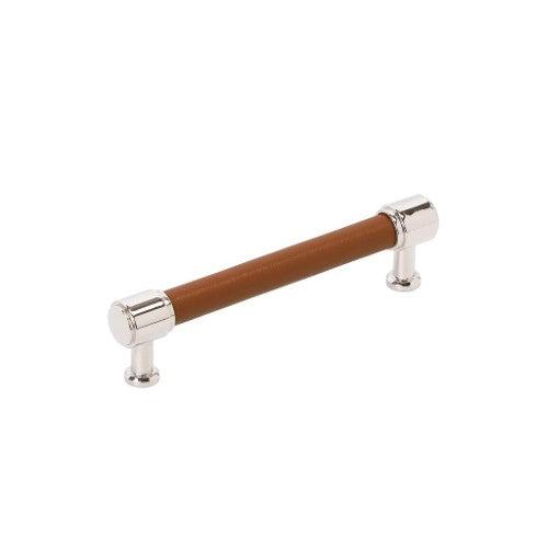 Fairlane Zinc & Leather Cognac Leather / Polished Nickel Cabinet Pull 4