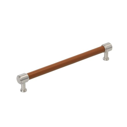Fairlane Zinc & Leather Cognac Leather / Satin Nickel Appliance Pull 1