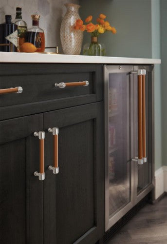 Fairlane Zinc & Leather Cognac Leather / Satin Nickel Appliance Pull 11