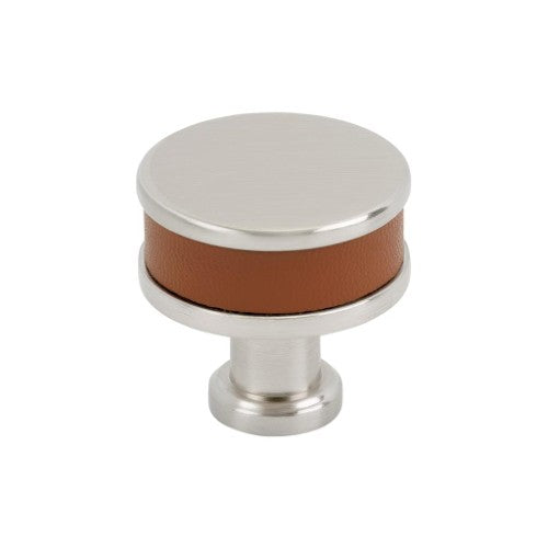 Fairlane Zinc & Leather Cognac Leather / Satin Nickel Cabinet Knob 2