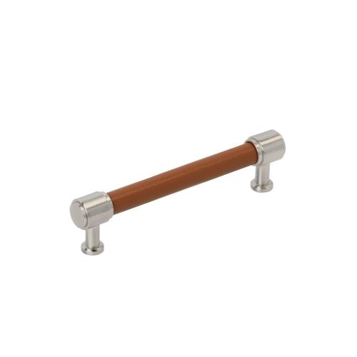 Fairlane Zinc & Leather Cognac Leather / Satin Nickel Cabinet Pull 4