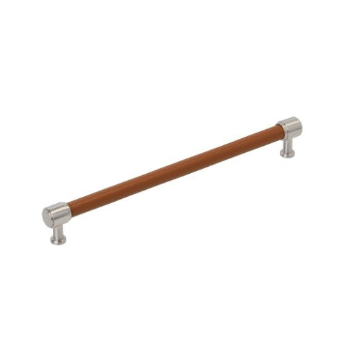 Fairlane Zinc & Leather Cognac Leather / Satin Nickel Cabinet Pull 1