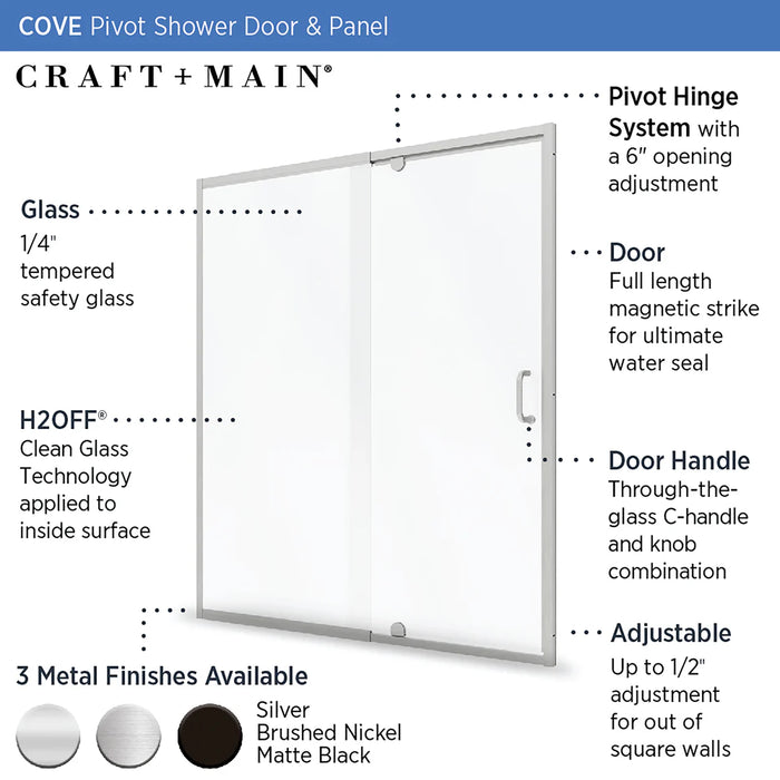 Cove Glass & Aluminum Brushed Nickel Shower Door Brushed Nickel 3