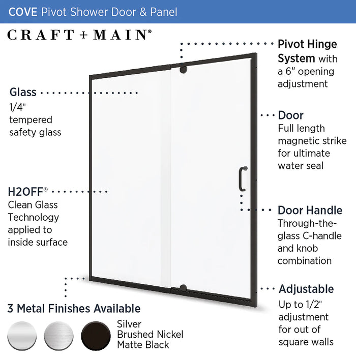 Cove Glass & Aluminum Matte Black Shower Door Matte Black 3
