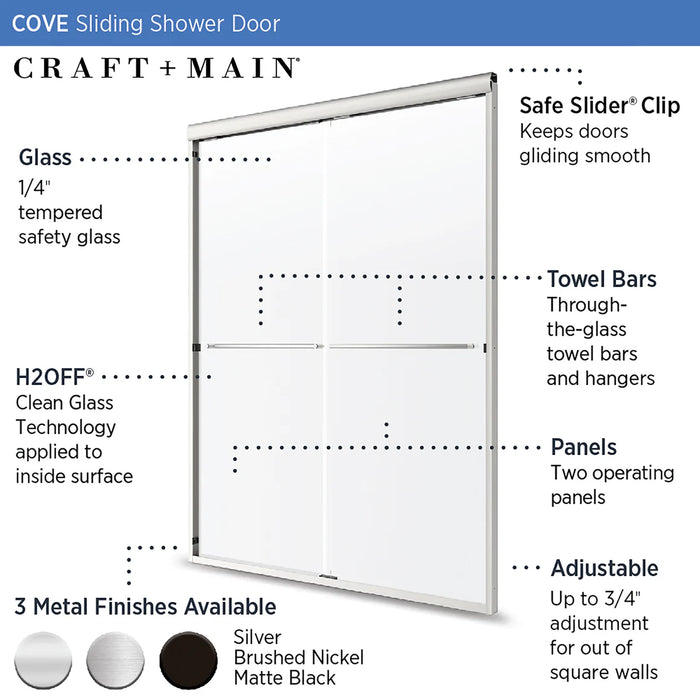 Cove Glass & Aluminum Brushed Nickel Shower Door Brushed Nickel 5