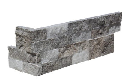 Crystal Silver Split Face Travertine Ledgestone Corner - 6" x 24"