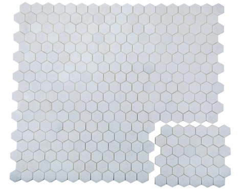 Crystal White Honed Marble Mosaic - 2" Hexagon