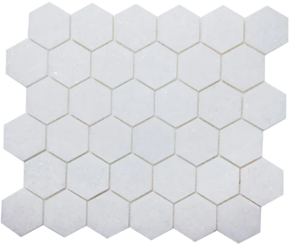 Crystal White Honed Marble Mosaic - 2" Hexagon