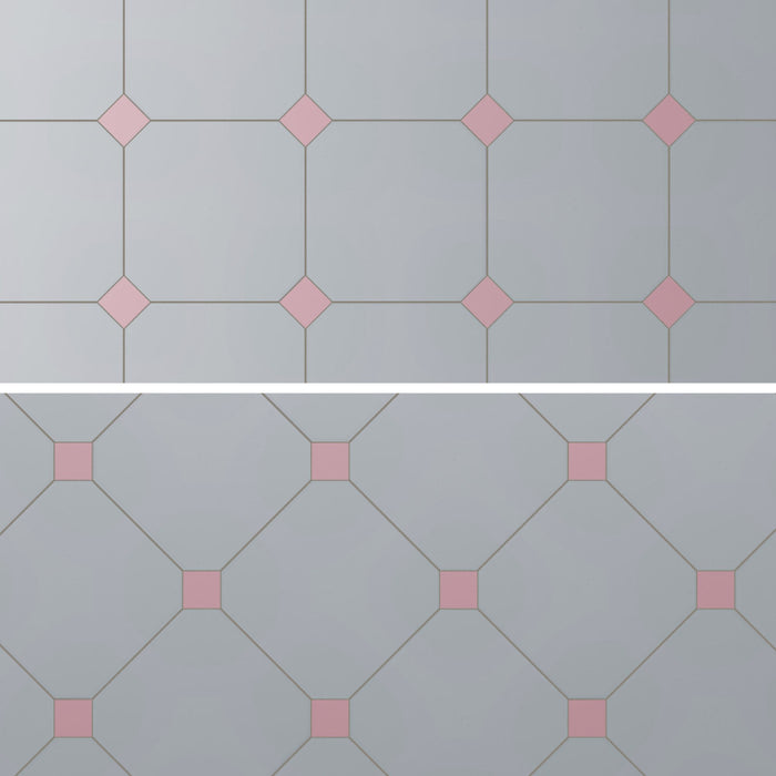 Vaudeville Porcelain Octagon Humo with Taco Pink Tile Matte 6
