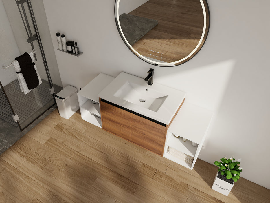 Engineered Wood Brown Ebony & Glossy White Bathroom Vanity Brown Ebony & Glossy White 2