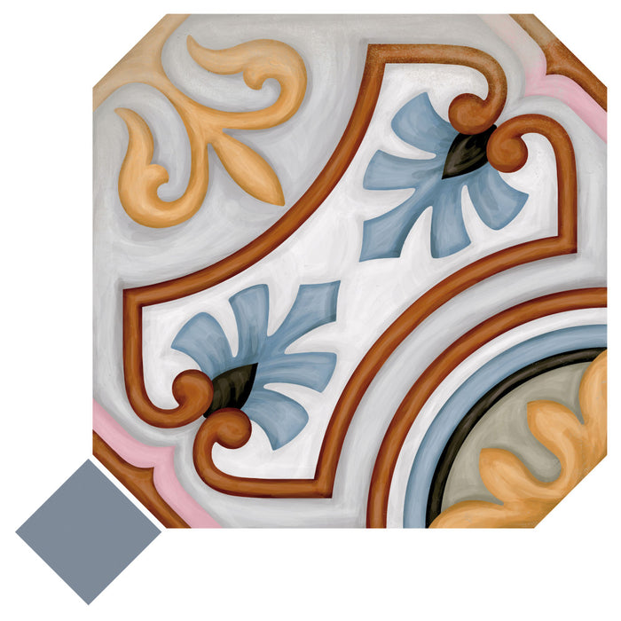 Vaudeville Porcelain Octagon Deco Diglas with Taco Azzuro Tile Matte 3