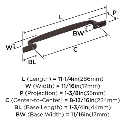 Highland Ridge Zinc Dark Oiled Bronze Cabinet Pull 12