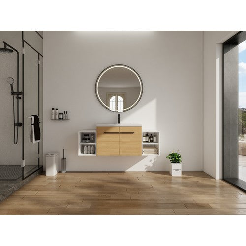 Engineered Wood Glossy White & Oak Bathroom Vanity Glossy White & Oak 2
