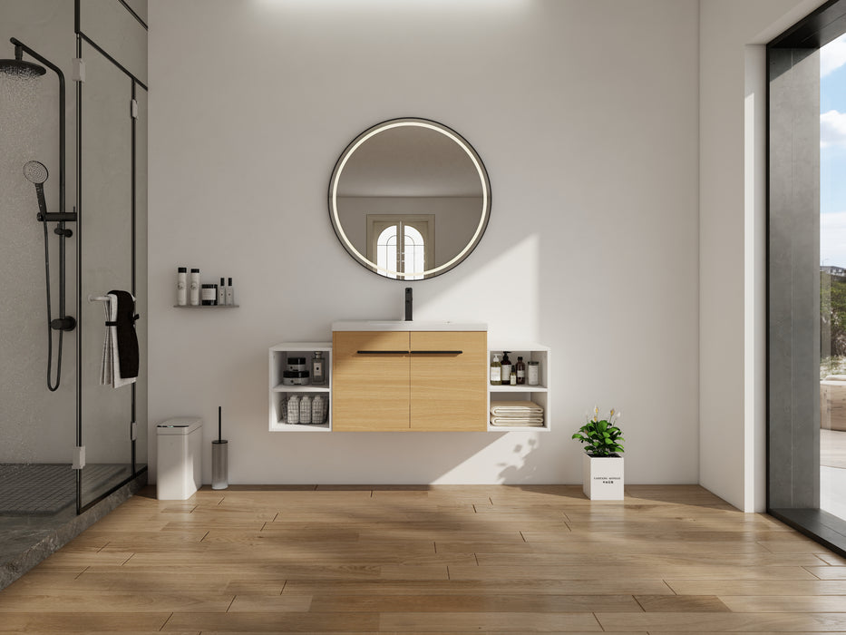 Engineered Wood Glossy White & Oak Bathroom Vanity Glossy White & Oak 2