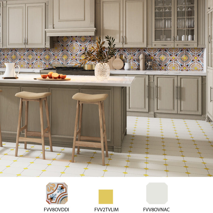 Vaudeville Porcelain Octagon Deco Diglas with Taco Lima Tile Matte 6