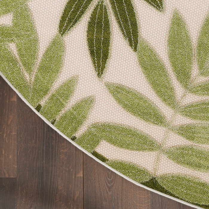 Aloha ALH18 Ivory Green Polypropylene Outdoor Area Rug - 8 Ft x Round