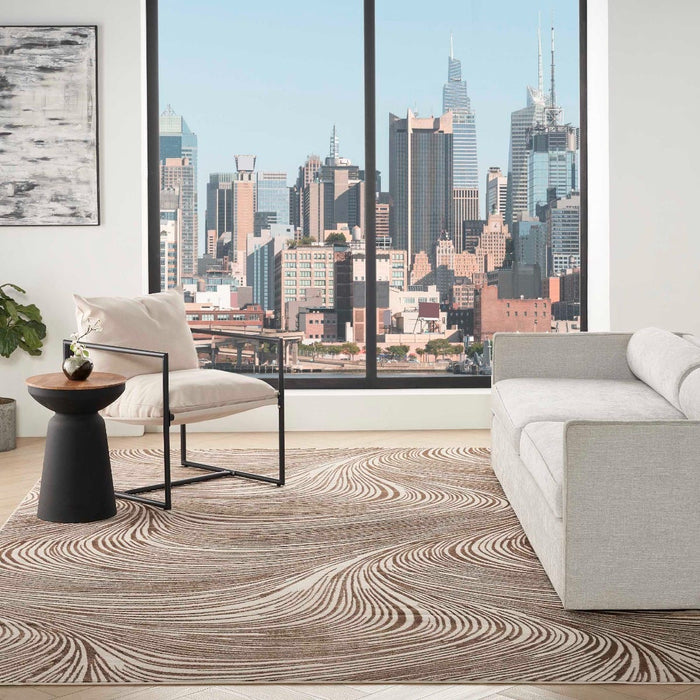 Central Park West Beige Brown CEP02 Polyester Contemporary Area Rug - 6 Ft Runner