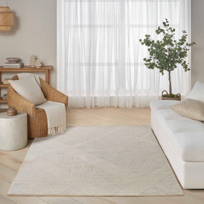 Pure Patterns Ivory Grey PRN01 Wool Contemporary Area Rug - 8 Ft x 10 Ft