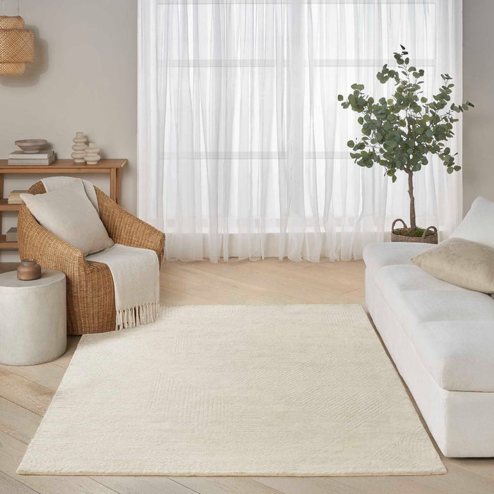 Pure Patterns Ivory PRN01 Wool Contemporary Area Rug - 5 Ft x 7 Ft