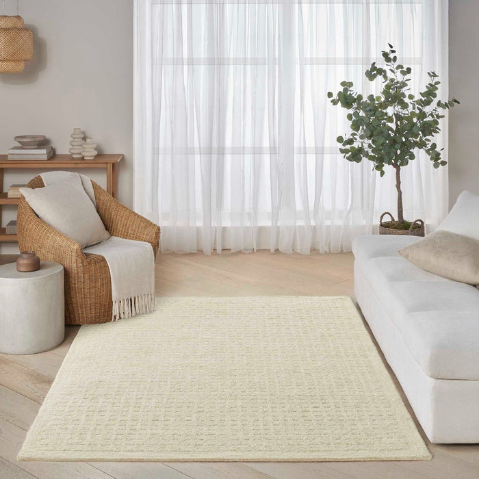Pure Grids Ivory Beige PGR01 Wool Contemporary Area Rug - 4 Ft x 6 Ft