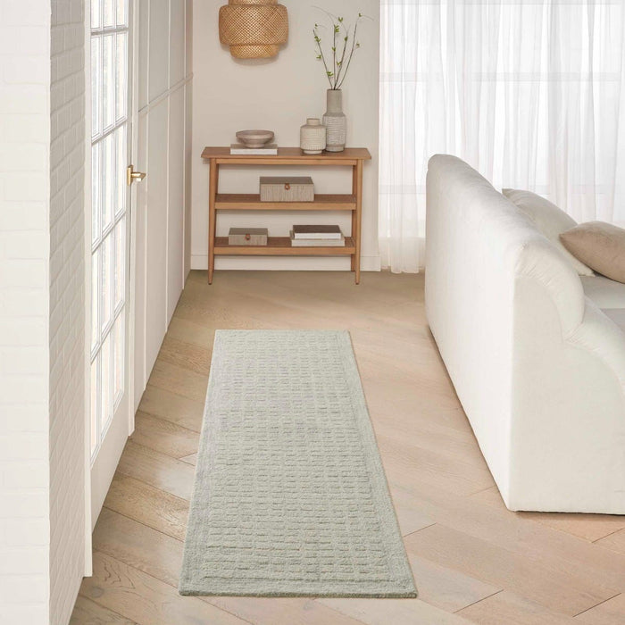 Pure Grids Light Blue PGR01 Wool Contemporary Area Rug - 5 Ft x 7 Ft