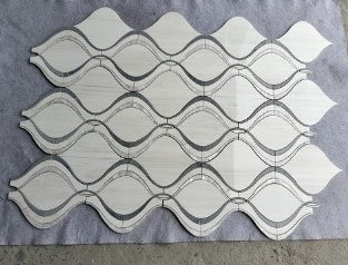 Dolomite, Bardiglio
 & Mother of Pearl Waterjet Polished Marble Mosaic - Wave