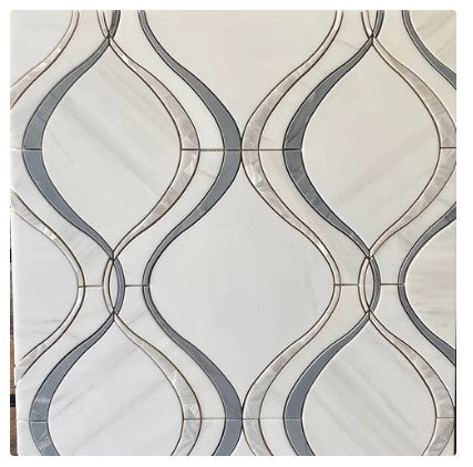 Dolomite, Bardiglio
 & Mother of Pearl Waterjet Polished Marble Mosaic - Wave