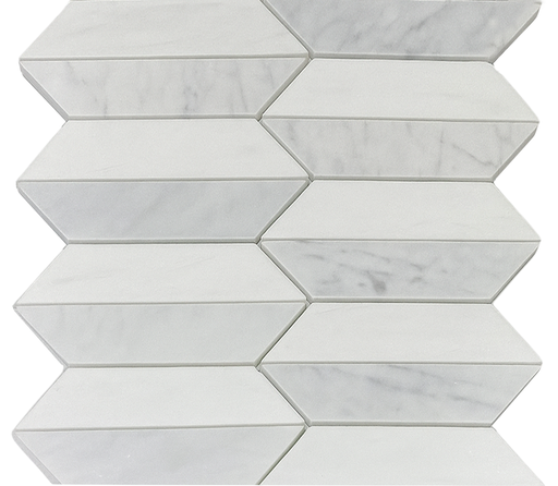 Full Sheet Sample - Bianco Dolomite & White Carrara Mixed Picket Fence Marble Mosaic - 10.63" x 11.22" x 3/8" Polished