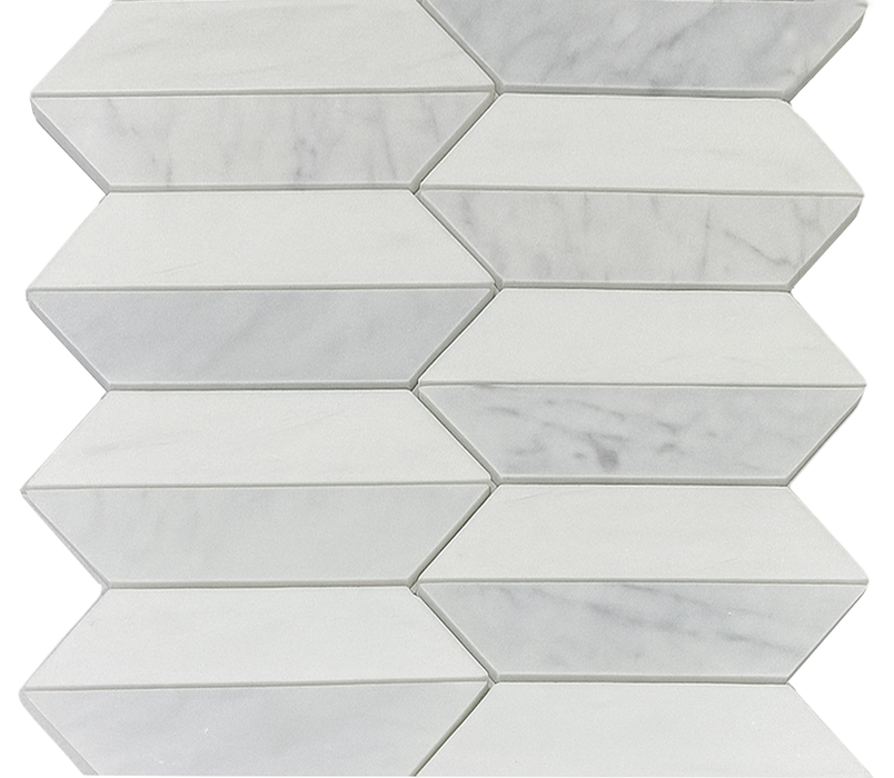 Full Sheet Sample - Bianco Dolomite & White Carrara Mixed Picket Fence Marble Mosaic - 10.63" x 11.22" x 3/8" Polished