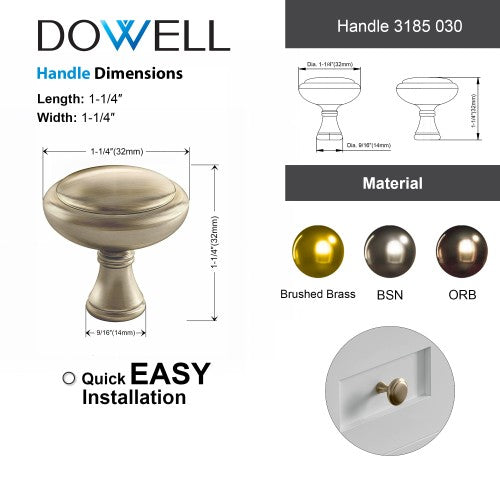 3185 Series Brushed Satin Nickel Metal Cabinet Knob 5
