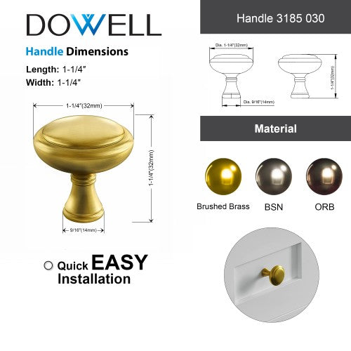 3185 Series Brushed Brass Metal Cabinet Knob 5