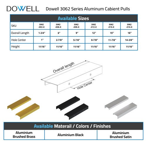 3062 Series Brushed Satin Metal Cabinet Pull 6
