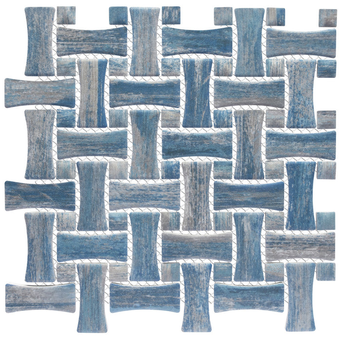 Cassis Porcelain Dog Bone Basketweave Blue w/ Blue Dot Mosaic Satin 3